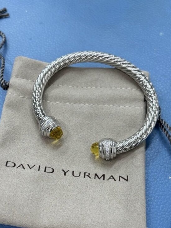 David Yurman🌟 Jewelry - David Yurman Silver Bracelet with Yellow Gemstones 7mm